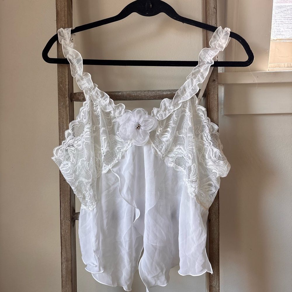 Vintage Y2K Fantasy Lingerie White Lace Blouse - Picture 2 of 5